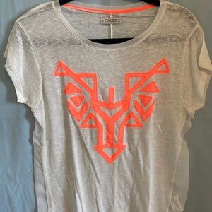Pull&Bear Women's Tee with Neon Orange Design